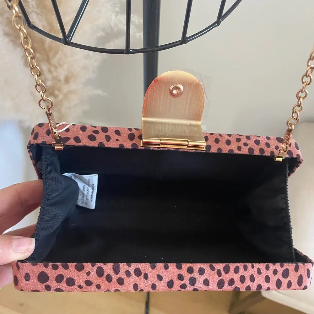 Shiraleah Rose Suede Polka Dot Print Clutch Formal Glam Wedding Cocktail NEW